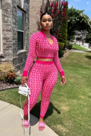 V Neck Printed Crop Top Pants Suits