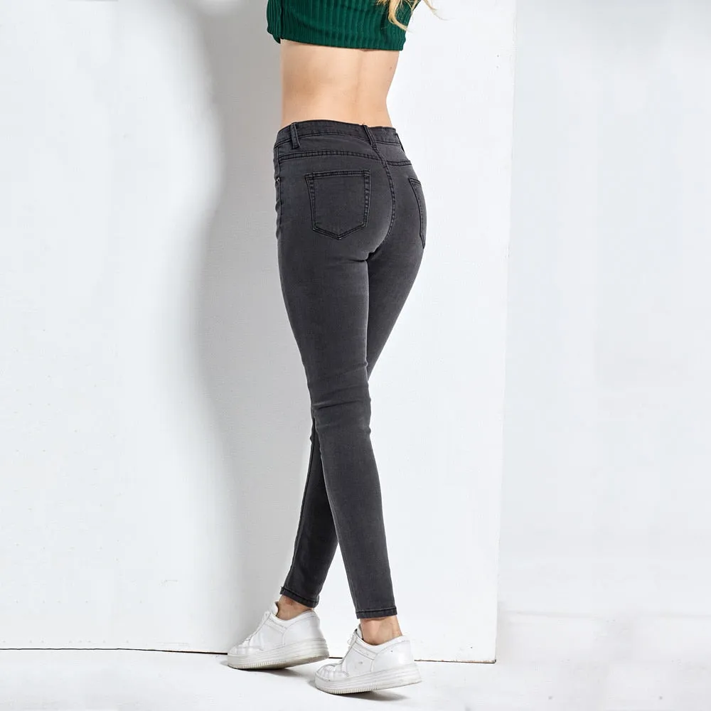 Vintage Fit High Waist  Elastic Denim Skinny Jeans Classic Pencil Pants