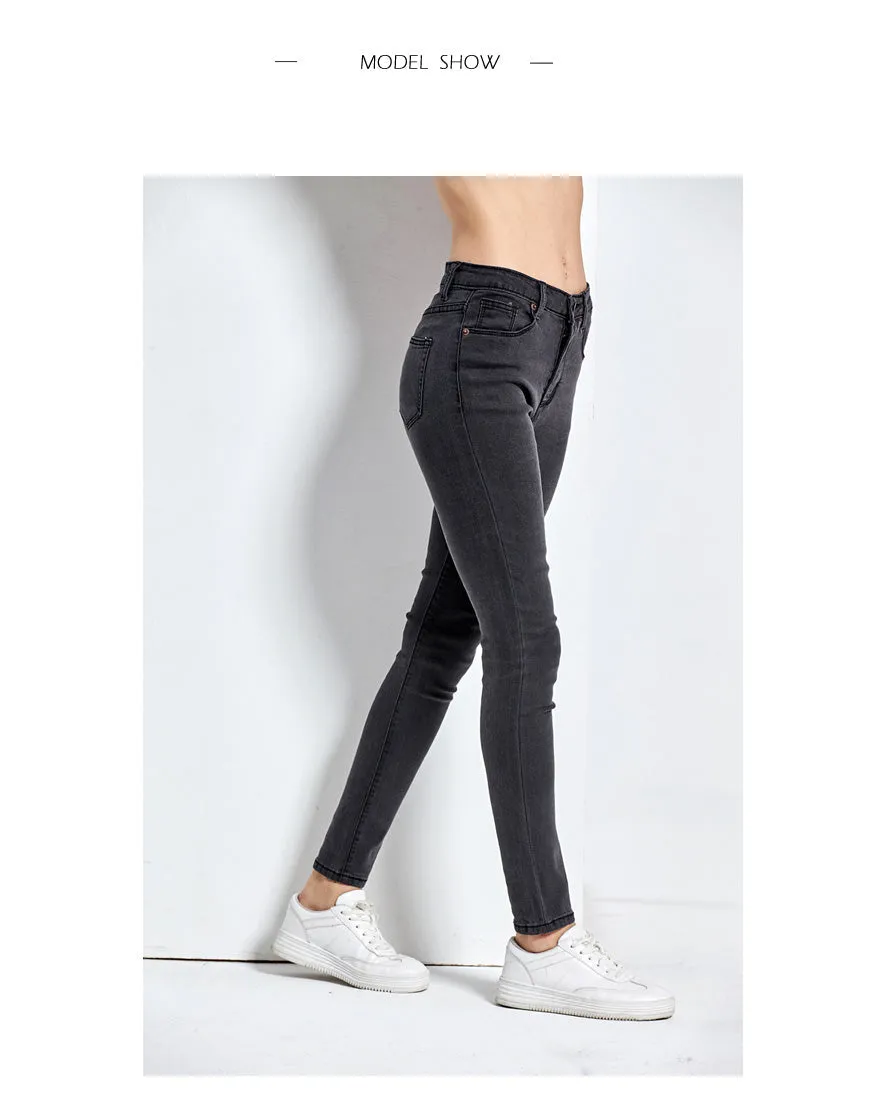 Vintage Fit High Waist  Elastic Denim Skinny Jeans Classic Pencil Pants