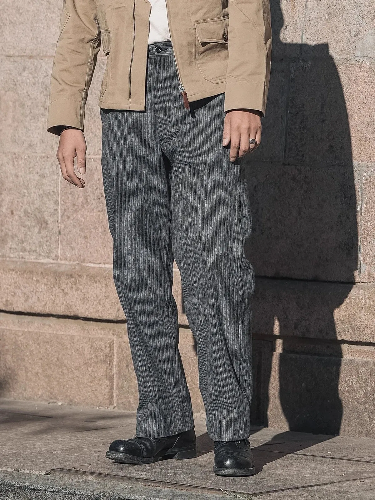 Vintage Style Men's Suit Trousers - Black and Grey Stripes