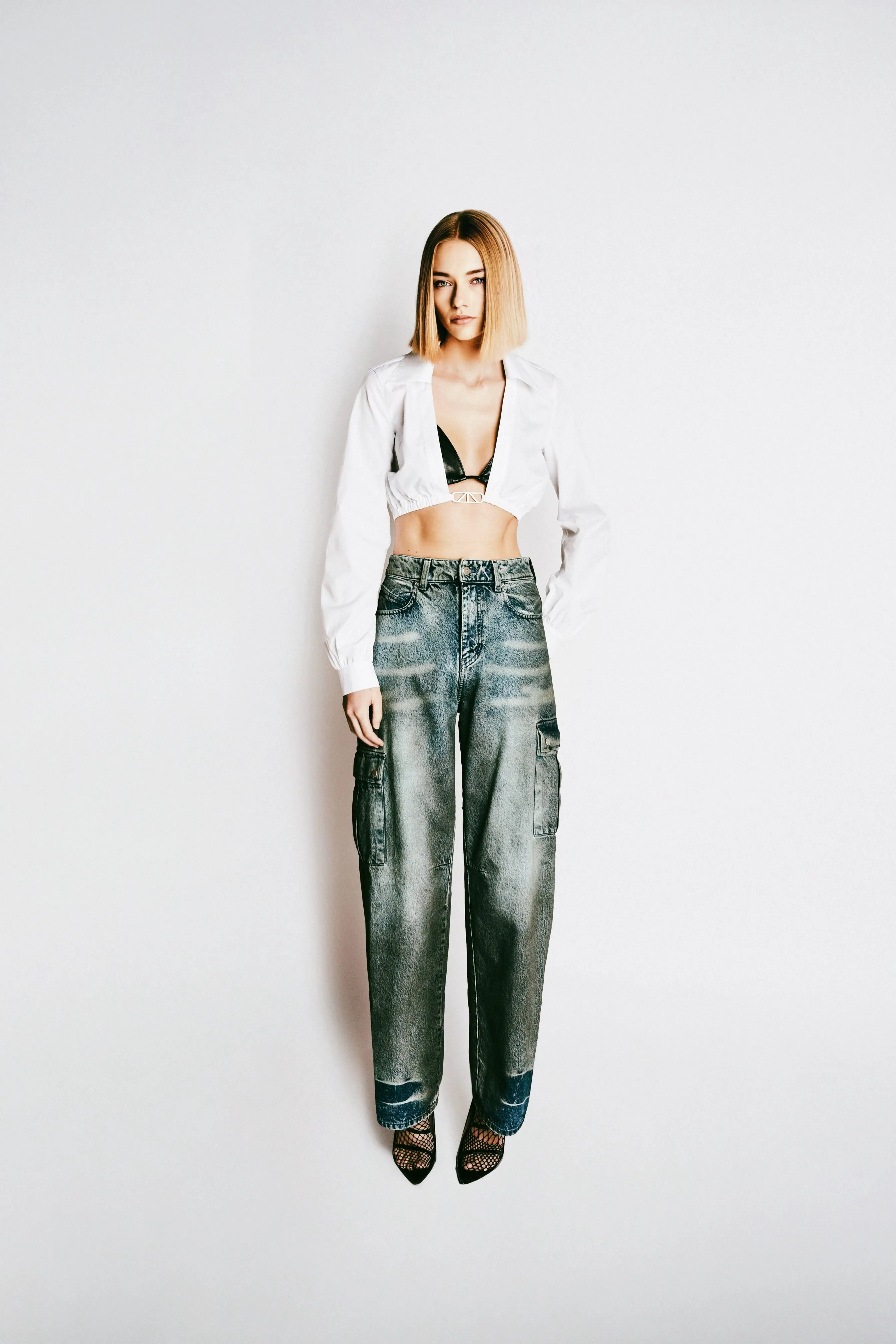 WIDE LEG CARGO JEAN | SMOKE