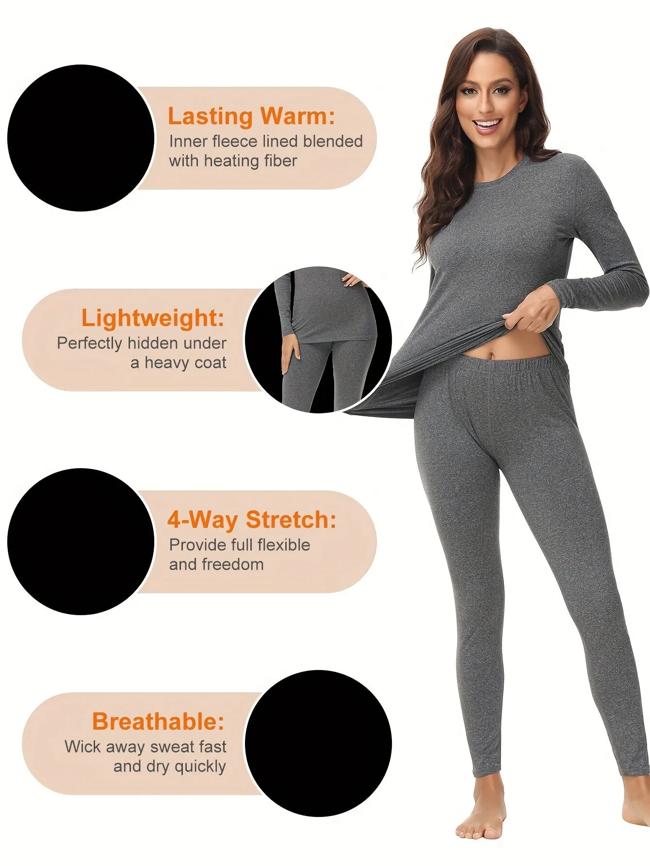 Winter-Ready Women's Thermal Set: Cozy Fleece-Lined, Stretchable, Easy-Care Top & Bottom - Non-Sheer & Stylish Long Johns