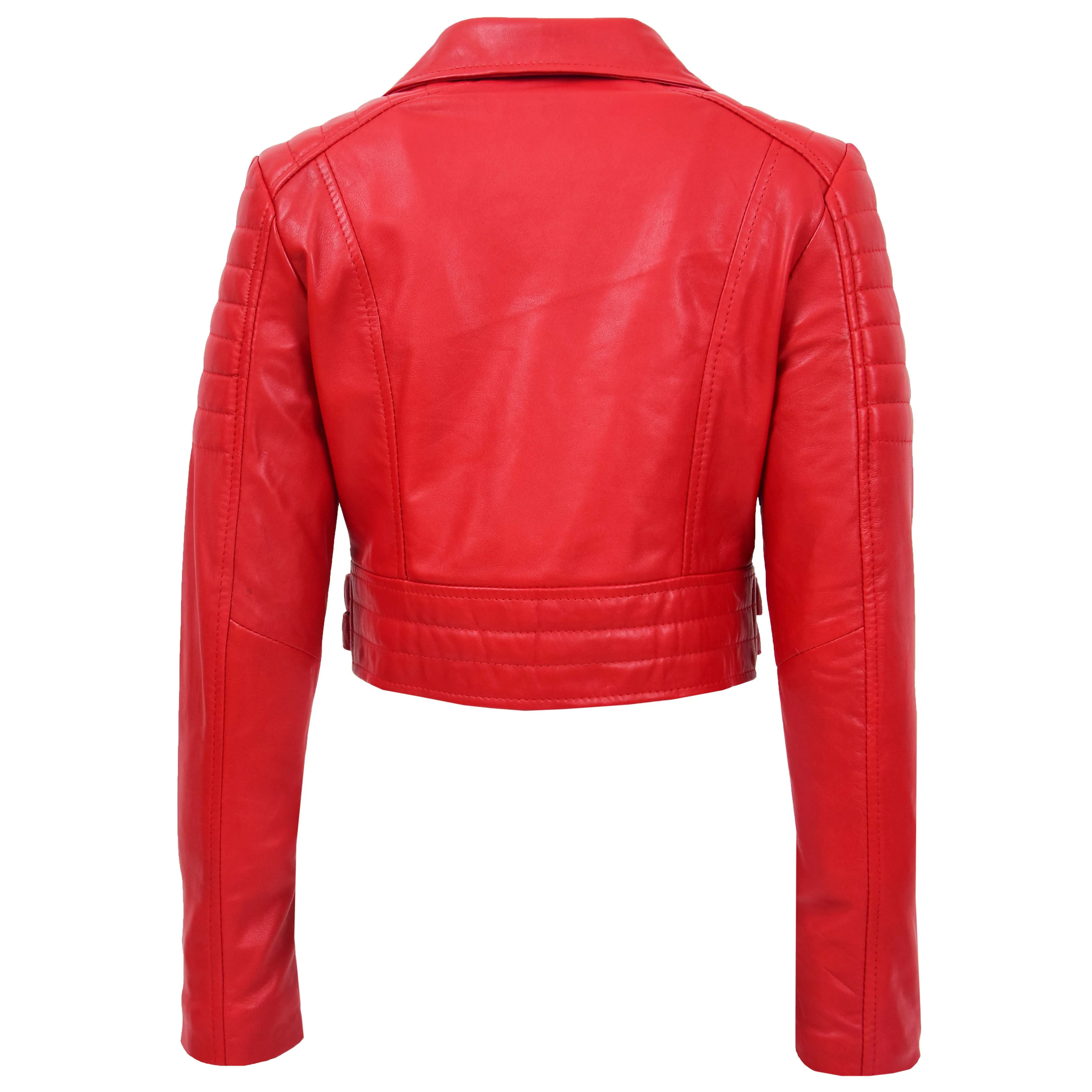 Womens Leather Cropped Biker Style Jacket Demi Red