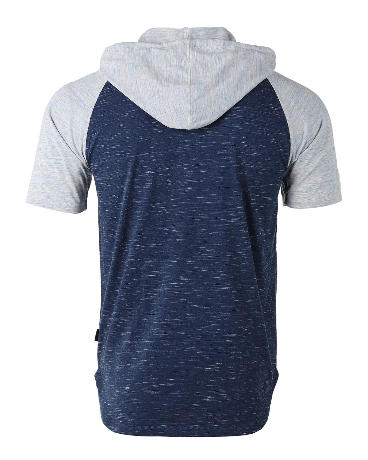 ZIMEGO Men's Short Sleeve Color Block Raglan Hoodie With Curved Hem - NAVY HEATHER