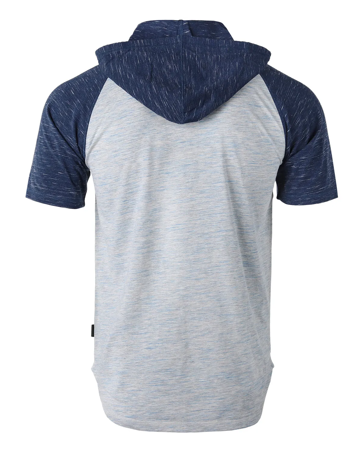 ZIMEGO Men's Short Sleeve Color Block Raglan Hoodie With Curved Hem - NAVY HEATHER