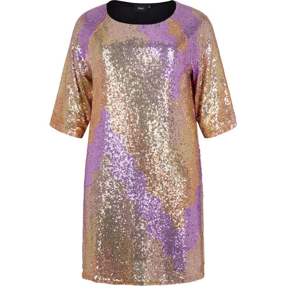 Zizzi Sequin Dress in Gold